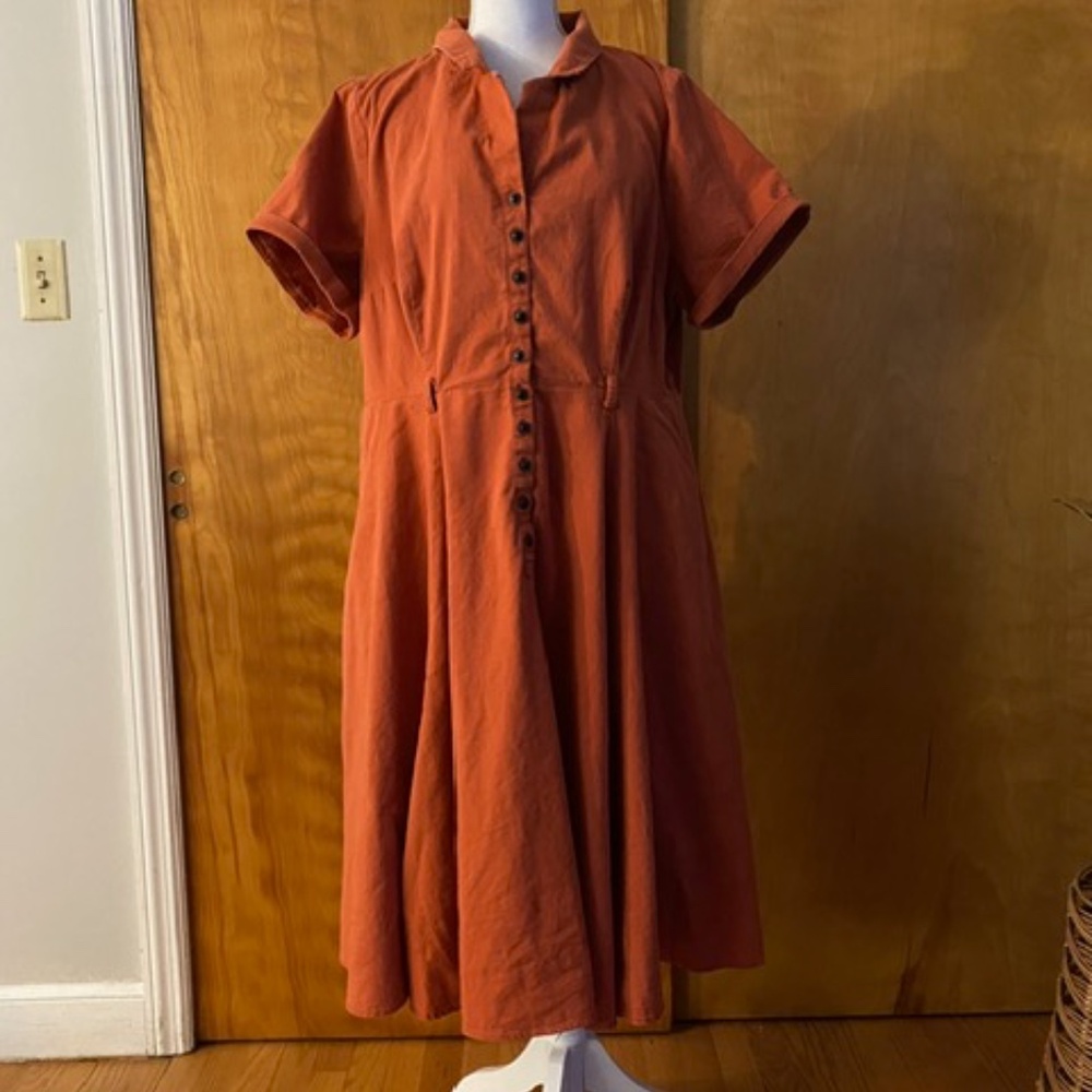 ANY OFFER! Collectif Orange Vintage-Inspired Midi Shirt Dress - Picture 2 of 7